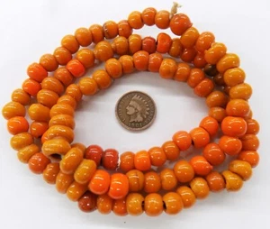 100 Pumpkin LG Crow Padre African Trade Beads Furnace Wound T136 Native - Picture 1 of 1
