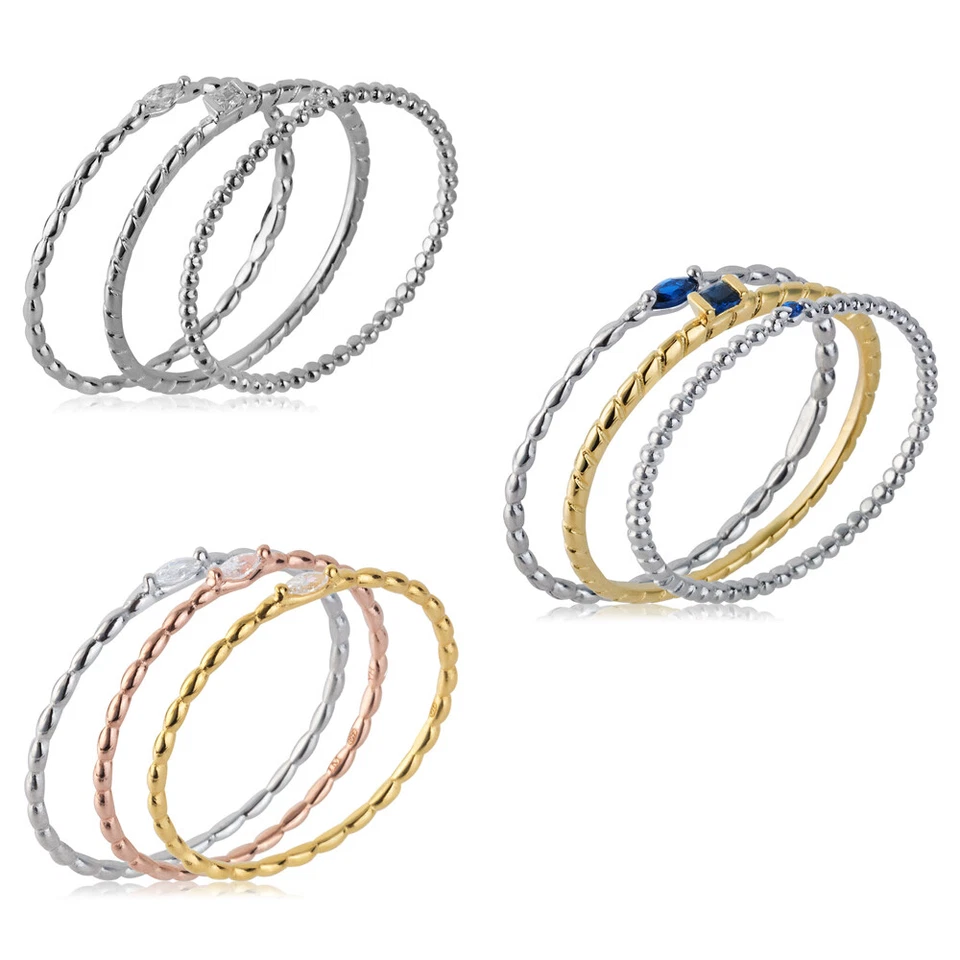 Tris di Anelli Donna MORELLATO 1930 Argento 925% Gold Rosè 3 Misure Pietra Blu - Immagine 1 di 4