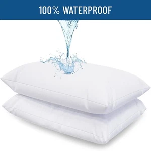 Zippered Pillow Protector Waterproof Queen King Size Zippered Pillow Covers - Picture 1 of 10