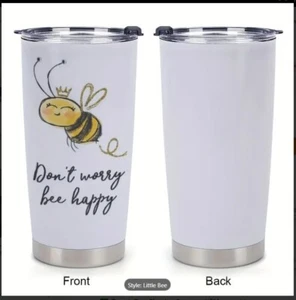 Bicchiere da viaggio isolato in acciaio inox 20 oz "Non preoccuparti, ape felice" - Foto 1 di 6