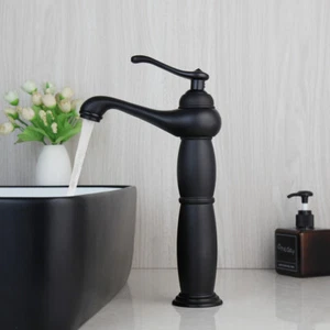 Grifo mezclador de lavabo de baño negro mate de 12" montado en cubierta grifos de una sola manija - Imagen 1 de 11