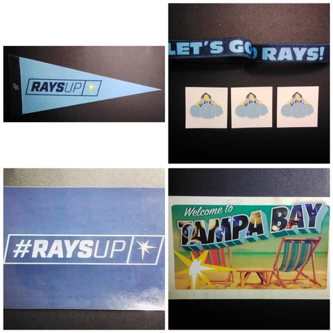 Tampa Bay Rays Fan Swag Bundle 10" Pennant, Bracelets, Tattoos, Magnet, Postcard Cover