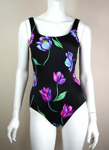 Women's Vintage 90's Speedo One Piece Floral Swimsuit Size 8 Black Multicolor - Picture 1 of 12