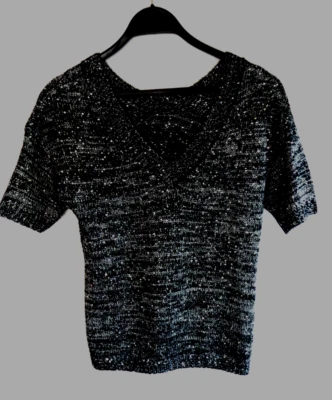 Pailletten Pulli  1/2 Arm, festlich, Größe M (38/40), schwarz-silber,  NEU - Bild 1 von 4