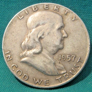 1957-D Franklin 90% Silver 50c-Circulated-#146 - Bild 1 von 2