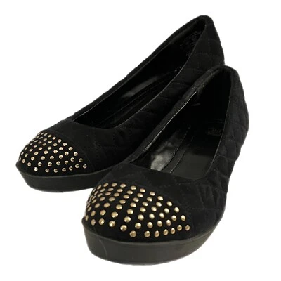 Zapatos sin cordones negros con plataforma de cuña ROUTE 66 para mujer 7M punta redonda tachuelas doradas Foto 1 de 4