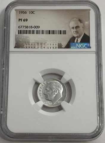 1956 NGC PF69 90% PROOF SILVER ROOSEVELT DIME 10C GREAT EYE APPEAL PORTRAIT LBL Cover