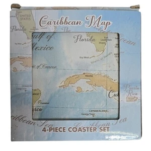 Caribbean Map 4 Coaster Set - Picture 1 of 6