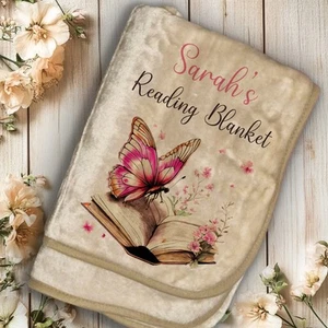 Personalised reading blanket ,Bespoke cushion, butterfly print, book lovers idea - Picture 1 of 2