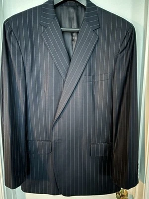 Lands' End 48R 2pc Suit NAVY PINSTRIPE Pure Wool 40W/30.5L Made in Portugal EUC - Image 1 of 4