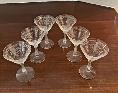 FOSTORIA ROMANCE Champagne Glasses Etched, Set of 6 - Image 1 of 4