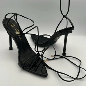 So Me Nateylia black strappy lace up sandals high heels pointed toe stilettos 8 - Picture 1 of 9
