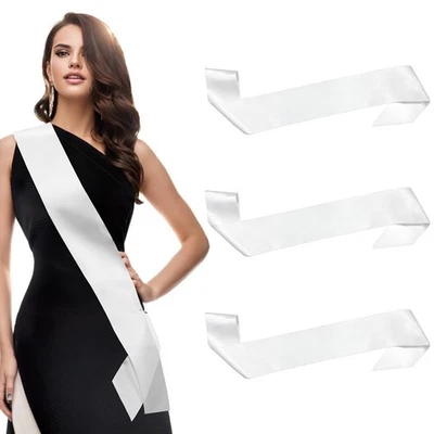 Белые пустые атласные пояса 3 шт. простые выпускные пояса для конкурсов сделай сам - Изображение 1 из 4