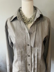 GAP Gray Blue Pleated Front Blouse - Button Down, Size 8, Office / Casual - Picture 1 of 11