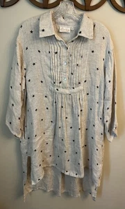 Abito STAR lino pizzo carta marrone nero fata costiera boho XL con tasche tunica - Foto 1 di 5