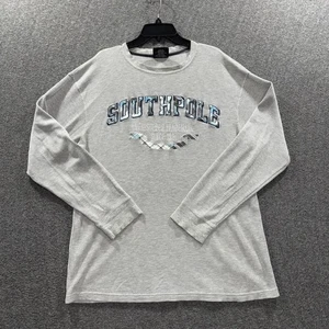 Southpole Shirt Mens 2XL Gray Thermal Waffle Knit Long Sleeve Spell Out Graphic - Picture 1 of 10