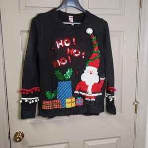 Holiday Time WEIHNACHTSPULLOVER LEUCHTENDER WEIHNACHTSMANN Pakete & Ornamente PAILLETTEN groß - Bild 1 von 7