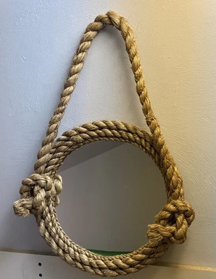 14" Round Rustic Nautical Primitive Mirror with Thick Rope, Wall Decor - Image 1 of 4