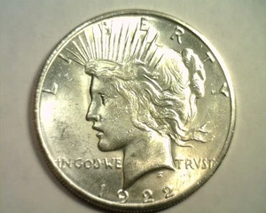1922-S FRIEDEN SILBER DOLLAR SCHÖN BANKFRISCH SCHÖN UNC. ORIGINAL MÜNZBOBS MÜNZEN - Bild 1 von 2
