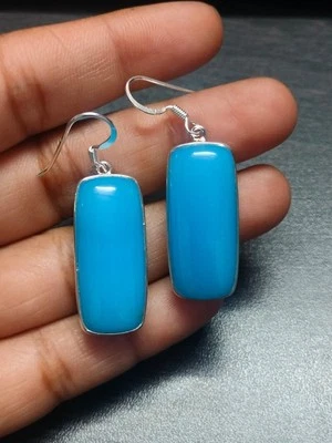 Gemma calcedonio blu naturale argento sterling 925 rettangolare gioielli... - Immagine 1 di 4