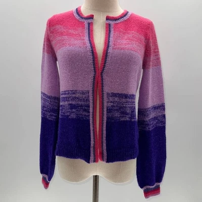 Lilly Pulitzer Purple/Pink Striped Scoop Neck Wool Blend Cardigan NWT-XS - Image 1 of 4