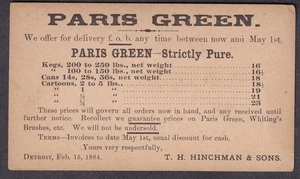 1884 Postkarte T H Hinchman & Sons Detroit - Paris grüne Fässer Dosen Cartoons - Bild 1 von 2