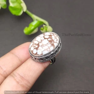 Anillo hecho a mano enchapado en plata de ley 925 de jaspe de caballo salvaje ~ joyería antigua ~ - Imagen 1 de 4
