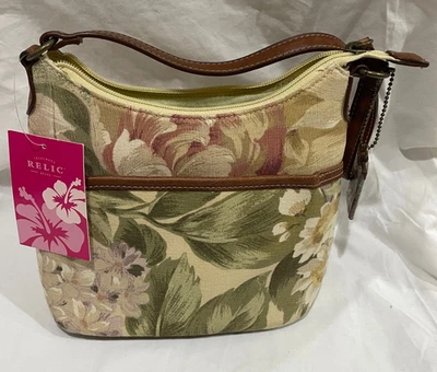 NWD RELIC Eliza Floral Women's Small Canvas Hobo Shoulder Bag Leather Trim Purse - Image 1 of 4