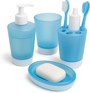 Set Da Bagno 4 Pezzi in Plastica Infrangibile: Dispenser Sapone Bagno, Portasapo - Foto 1 di 12