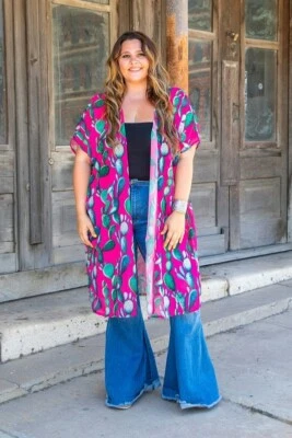 New PLUS SIZE Womens PINK CACTUS CHIFFON MESH CARDIGAN KIMONO WRAP 1X 2X 3X - Image 1 of 3