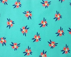 Hermosa tela floral de melocotón verde turquesa 100 % algodón medio metro - Imagen 1 de 2