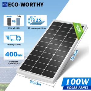 ECO-WORTHY 100W Watt 12V Monocrystalline Solar Panel 9BB Cell For Home RV - Picture 1 of 12