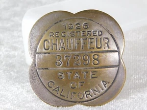Vintage 1926 California State Chauffeur License Car Badge - Picture 1 of 3