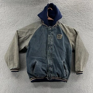 VINTAGE Route 66 Jacket Boys Youth 14/16 Blue Bomber Denim Hooded Outdoor 90s - Picture 1 of 11