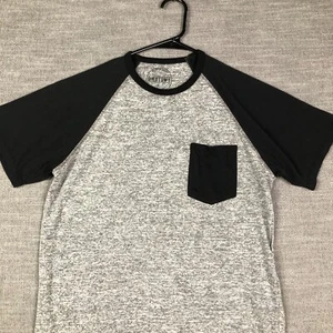 Dikotomy Mens L Raglan Pocket Tee Gray Black Heathered Short Sleeve Casual - Picture 1 of 9