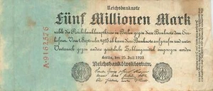 Deutschland Germany 5 Millionen Mark 1923 -Serie A- stärker gebraucht - Bild 1 von 2