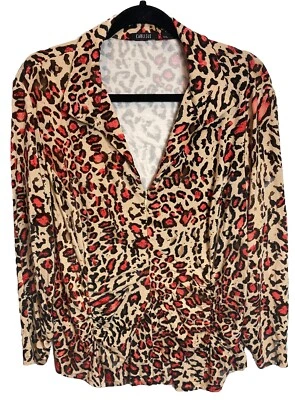 Carlisle Pink Animal Print Ruched Knit Full Zip Top Size XL Mob Wife Fall Boho - Image 1 of 4