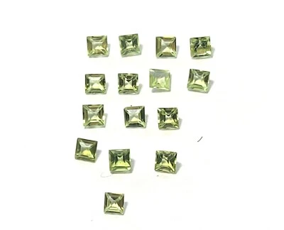 2.20 Carat 15 Piece 3mm Lot Genuine Natural Princess Cut Peridot Loose Gemstones - Image 1 of 4