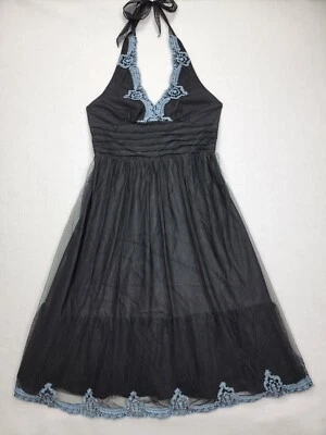 Signature Robbie Bee Whimsigoth Dress Womens 10 Black Halter Embroidered Flowers - Image 1 of 4