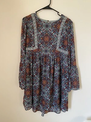 Vestido Túnica Boho Gitano Cottagecore Boho Floral Hada Geométrico Talla Pequeña Foto 1 de 4