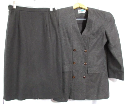 Traje de mujer Rosi JM Collection 2 piezas gris talla cremallera hasta la rodilla chaqueta falda talla 9 usado en excelente estado Foto 1 de 4