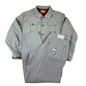 Vintage Iceberg Disney Y2K Denim Button Up Jacket Pant Set Mushu XXL 38x34.5 - Picture 1 of 24