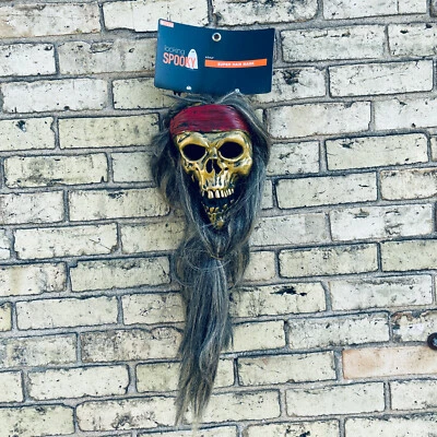 Halloween Mask Pirate Skull Long Hair Realistic Scary Costume Mask Pony Tail New - Image 1 of 4