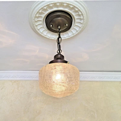 639c Vintage 1950's 60's  MCM Glass Shade Ceiling Light Fixture hall pendant - Image 1 of 4