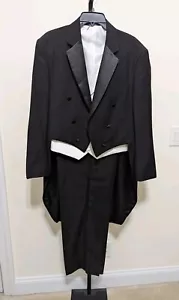VINCI Mens Black Formal Classic Fit Tailcoat Tuxedo Suit White Vest 40R 34W $359 - Picture 1 of 21