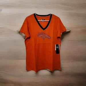 Nfl Team Apparel Women’s Rhinestone V Neck T Shirt Denver Broncos Size L - Picture 1 of 5