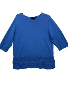 Denim & Co. Woman's Blue 3/4 Sleeve w/Crochet Trim Pullover Sweater Plus Size 1X - Picture 1 of 15