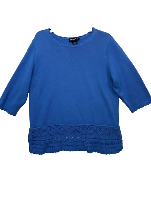 Denim & Co. Woman's Blue 3/4 Sleeve w/Crochet Trim Pullover Sweater Plus Size 1X - Image 1 of 4