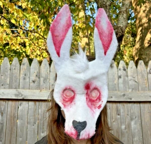 Undead Bunny Rabbit Horror Cosplay Therian Furry Mask Costume Lined - Picture 1 of 8