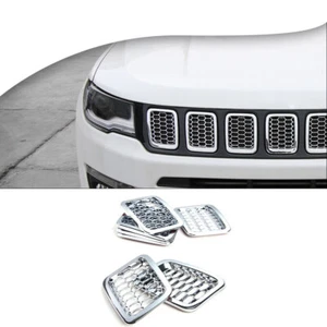 7x Front Insert Grille Mesh Grill Cover Trim for Jeep Compass 2017-2020 Chrome - Picture 1 of 11
